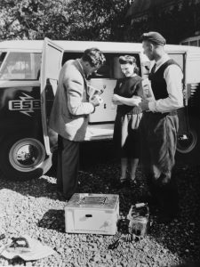 ESB staff demonstrating domestic appliances, Muintir na Tíre Rural Week, Mullingar, County Offaly, May 1954 (Courtesy of the ESB Archive)